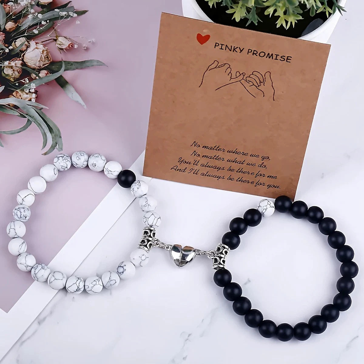 2Pcs/Set of Matching Beaded Heart Bracelets