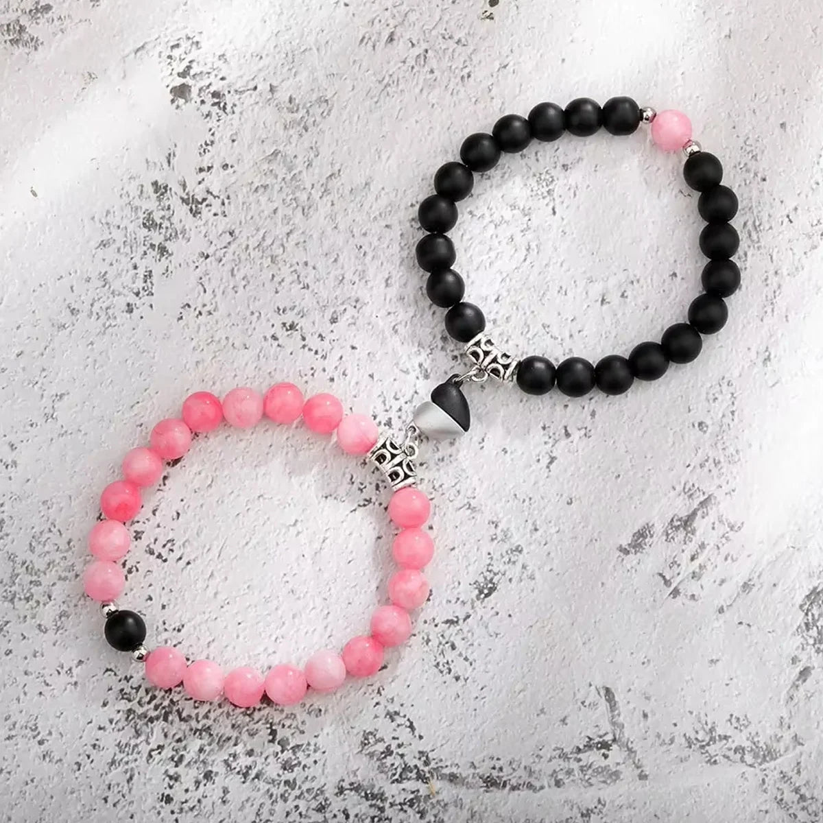 2Pcs/Set of Matching Beaded Heart Bracelets